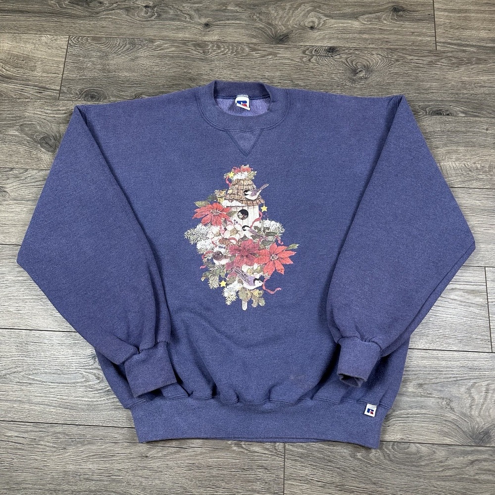 Vintage Russell Athletic Birdhouse Sweatshirt Adult XL Navy Blue Crewneck Nature
